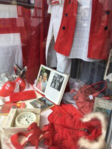 North camp shop window with display in memory of duke of edinburgh