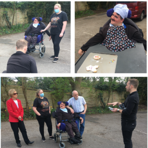 Collage showing filming session at Mytchett day service