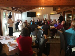 Parity supporter Rosemaria speaks at the Army Golf Club to kick off a year of fundraising for Parity.